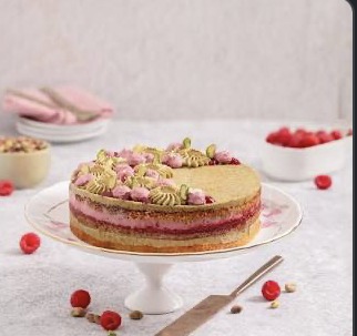 Pistachio raspberry layer cake